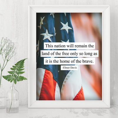 This Nation Will Remain the Land of the Free- American Flag Wall Art -8x10" Patriotic USA Pride Print -Ready to Frame. Home-Office-Bar-Cave Decor! Great Gift for Military-Veterans & All Patriots!