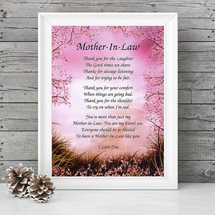 Mother-in-Law- What You Mean To Me- 8 x 10" Wall Art-Ready to Frame. Heartfelt Gift Saying Thank You To My Second Mother-Friend. Perfect Keepsake Gift for Any Mothers-in-Law&