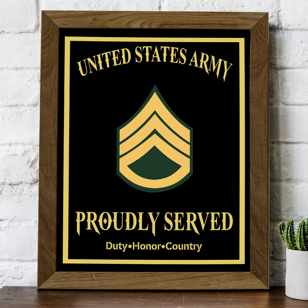Proudly Served-Duty, Honor, Country United States Army Badge Wall Sign-8 x 10" US Military Print-Ready to Frame. Home-Office-School-Cave Decor. Great Gift for Veterans! Display Your Pride-Go Army!