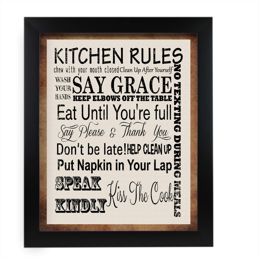 Kitchen Rules for Good Manners- Funny Kitchen Sign- 11 x 14" Humorous Typographic Wall Art Print-Ready to Frame. Perfect Home Decor &amp; Kitchen Decor. Fun Reminders to Inspire Good Table Manners!