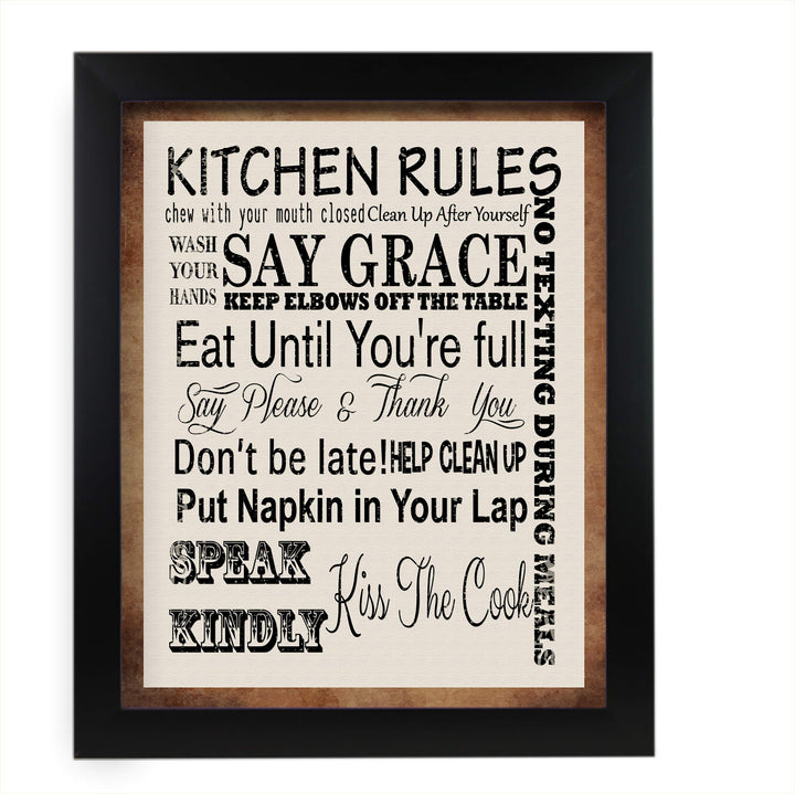 Kitchen Rules for Good Manners- Funny Kitchen Sign- 11 x 14" Humorous Typographic Wall Art Print-Ready to Frame. Perfect Home Decor &amp; Kitchen Decor. Fun Reminders to Inspire Good Table Manners!