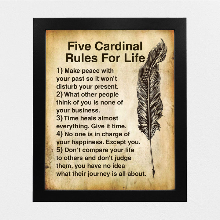 Five Cardinal Rules For Life-Inspirational Wall Art -8 x 10" Distressed Parchment Print-Ready to Frame. Motivational Decor For Home-Office-School. Great Reminders To Find Happiness &amp; Inspiration!
