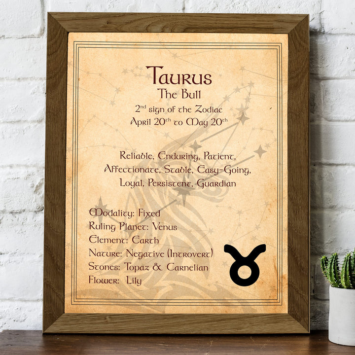 Taurus -The Bull- Zodiac Sign Wall Art. 8 x 10" Print Wall Print-Ready to Frame. Constellation Design-Astrology Decor for Home-Office-Bedroom. Horoscope&