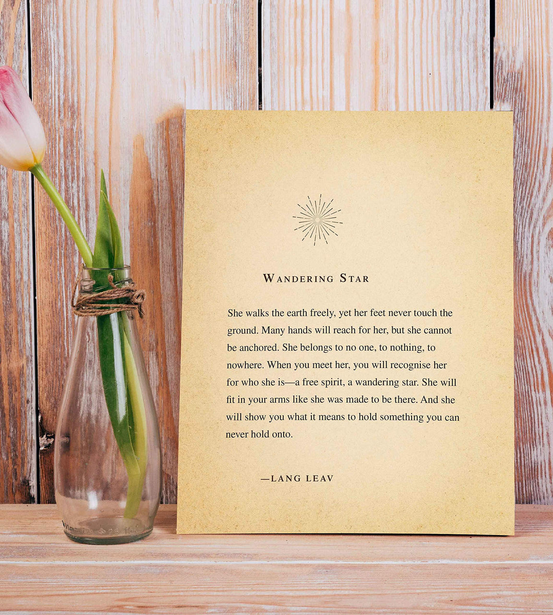Lang Leav-"Wandering Star"-Love Quotes Wall Decor-8 x 10" Inspirational Wall Print-Ready to Frame. Distressed Romantic Poetry Art for Home-Bedroom-Studio Decor. Perfect Engagement or Wedding Gift!
