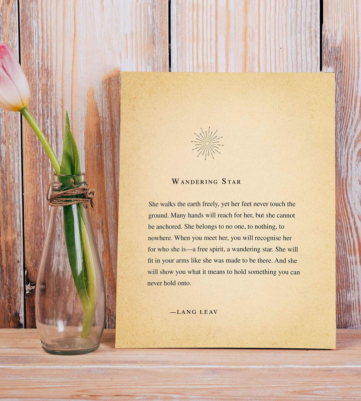 Lang Leav-"Wandering Star"-Love Quotes Wall Decor-8 x 10" Inspirational Wall Print-Ready to Frame. Distressed Romantic Poetry Art for Home-Bedroom-Studio Decor. Perfect Engagement or Wedding Gift!