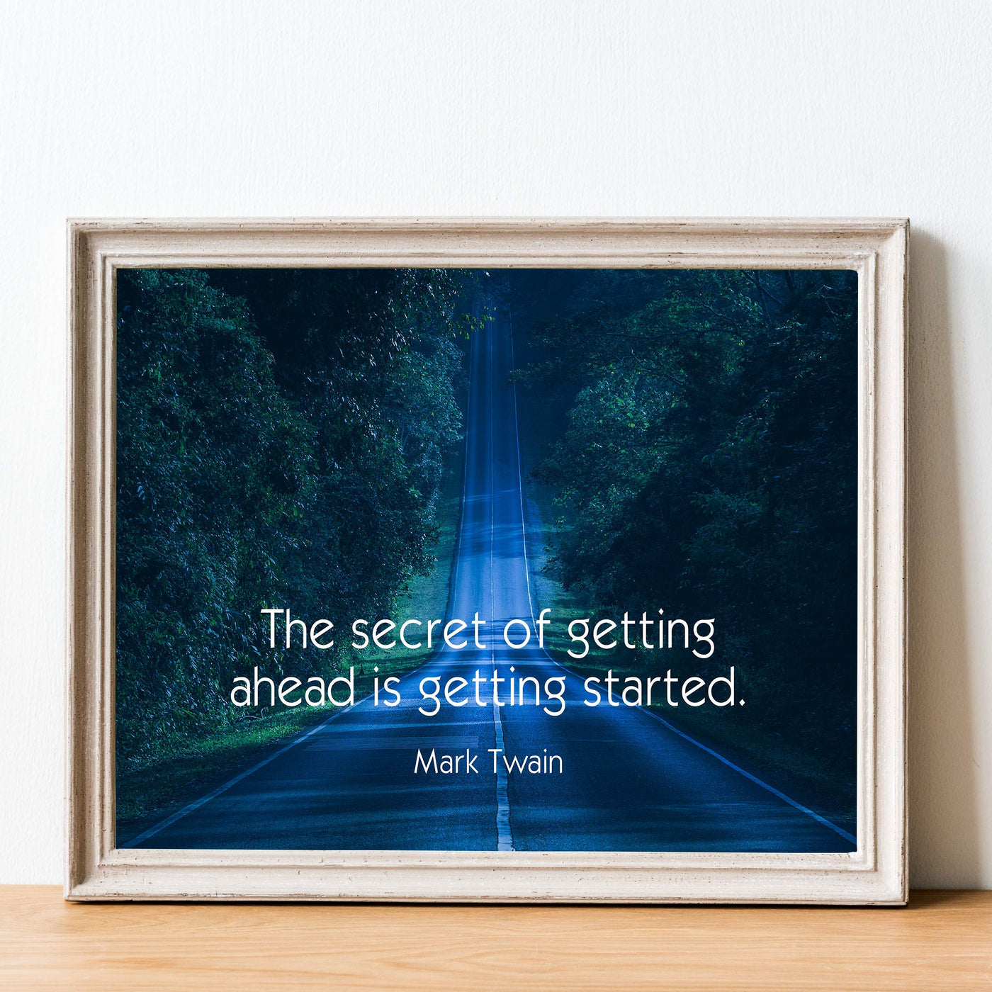 Mark Twain-"Secret of Getting Ahead Is Getting Started"-Motivational Quotes Wall Art-14 x 11" Typographic Poster Print-Ready to Frame. Home-Office-Classroom-Dorm-Cave Decor. Great Inspirational Gift!