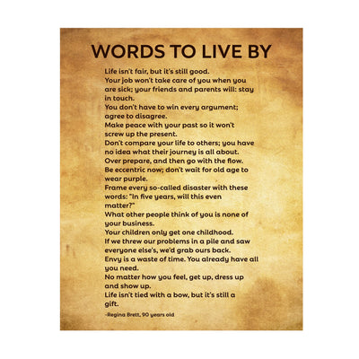 Words To Live By Motivational Quotes Wall Sign -11 x 14" Modern Inspirational Art Print -Ready to Frame. Great Sign for Home-Office-School Decor. Perfect Life Lessons for All!