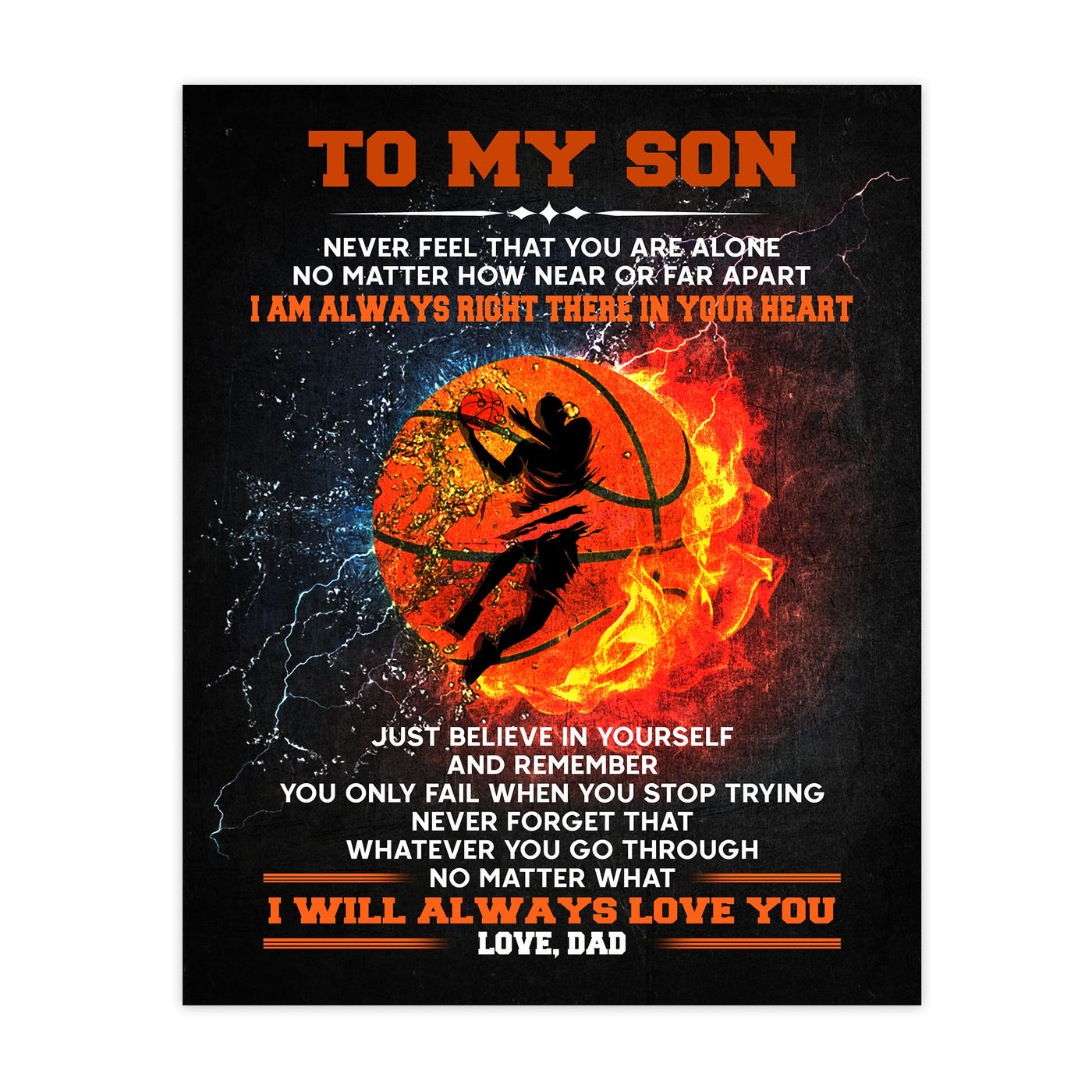 To My Son -I Am Always Right There Inspirational Family Wall Art Sign -11 x 14" Motivational Basketball Poster Print -Ready to Frame. Loving Message for Any Son. Great Birthday & Graduation Gift!