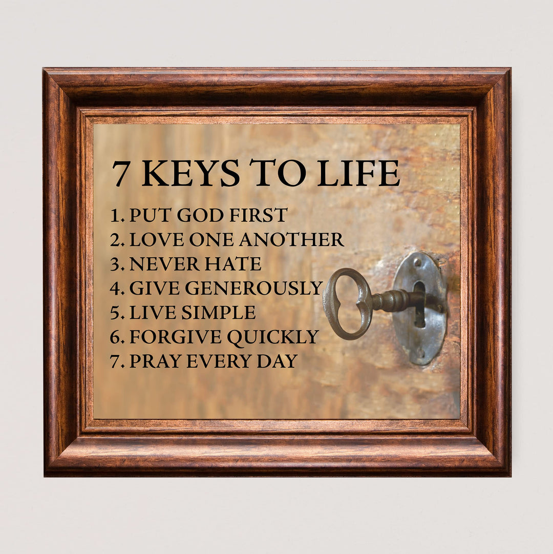 "7 Keys to Life" Inspirational Quotes Wall Sign -8 x 10" Motivational Christian Poster Print -Ready to Frame. Vintage Decor for Home-Office-Classroom-Church. Perfect Life Lessons for All!