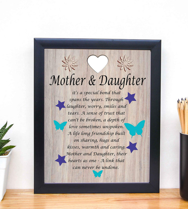 Mother &amp; Daughter-A Link That Can Never Be Undone Inspirational Poem Print. 8 x 10" Modern Poetic Wall Art Decor w/Distressed Wood Design-Ready to Frame. Inspiring Gift for Mothers &amp; Daughters!