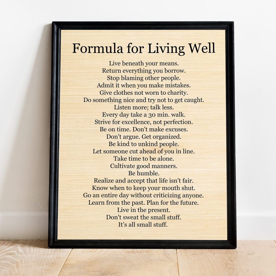 Formula for Living Well- Motivational Life Quotes Wall Art Sign -11 x 14" Modern Inspirational Typography Print -Ready to Frame. Positive Home-Office-Classroom Decor. Great Gift to Inspire Success!
