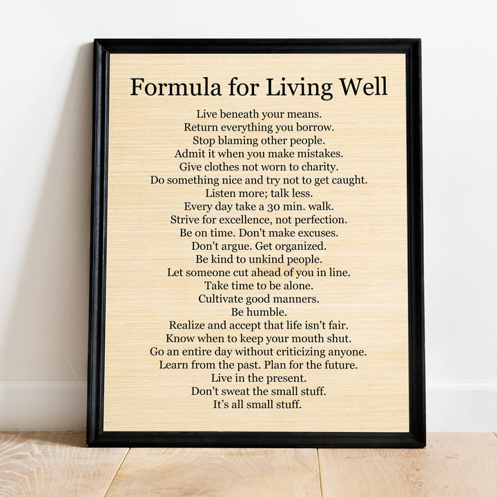 Formula for Living Well- Motivational Life Quotes Wall Art Sign -11 x 14" Modern Inspirational Typography Print -Ready to Frame. Positive Home-Office-Classroom Decor. Great Gift to Inspire Success!