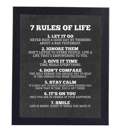 7 Rules of Life Inspirational Quotes Wall Sign -8 x 10" Motivational Poster Print-Ready to Frame. Modern Typographic Design. Positive Home-Office-School Decor. Perfect Life Lessons for All!