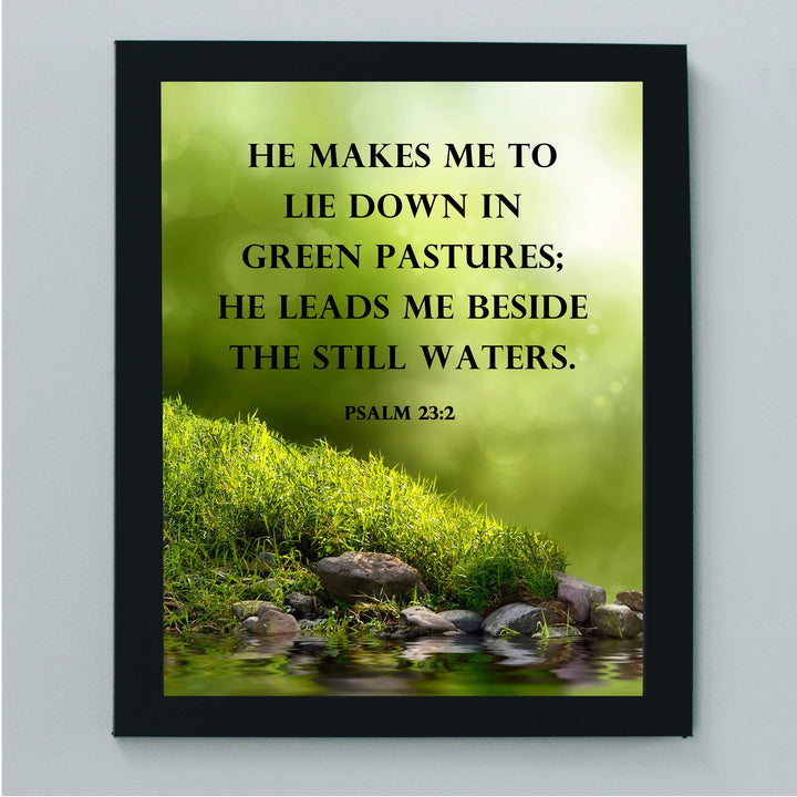 He Leads Me Beside the Still Waters-Psalms 23:2- Bible Verse Wall Art -8 x 10 Scripture Wall Print- Ready to Frame. Religious Home-Office-Sunday School Decor. Great Christian Gift of Faith!