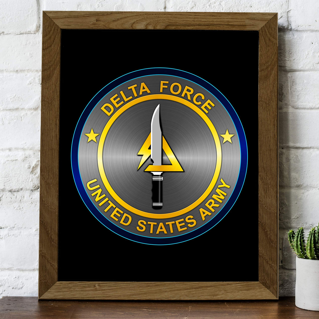 United States Army Delta Force Logo Poster Print- 8 x 10"- Wall Art Print- Ready to Frame. Patriotic Home-Office-Military Decor. Perfect Gift for Those Who Served. Display Your Pride- Go Army!