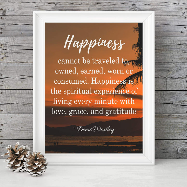 Happiness is Living With Love, Grace &amp; Gratitude- Inspirational Wall Art-8 x 10" Print Wall Print-Ready to Frame. Modern Spiritual Typographic Decor for Home-Office-Studio. Dennis Waitley Quotes.