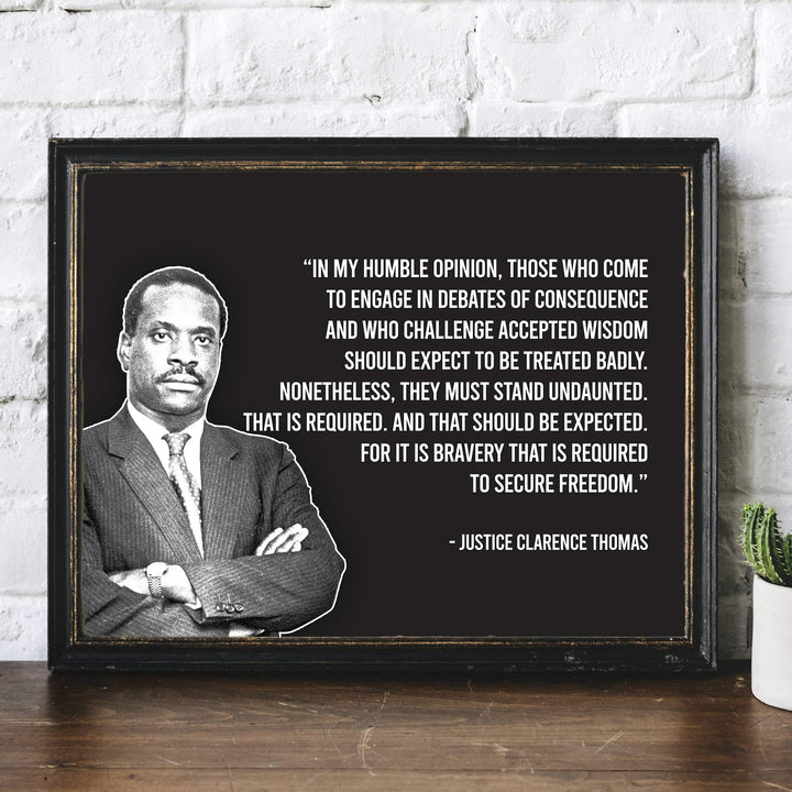 Justice Clarence Thomas-"It Is Bravery That Is Required to Secure Freedom"-Motivational Quotes Wall Decor-14 x 11" Typographic Portrait Art Print-Ready to Frame. Home-Office-School-Dorm-Library Decor.