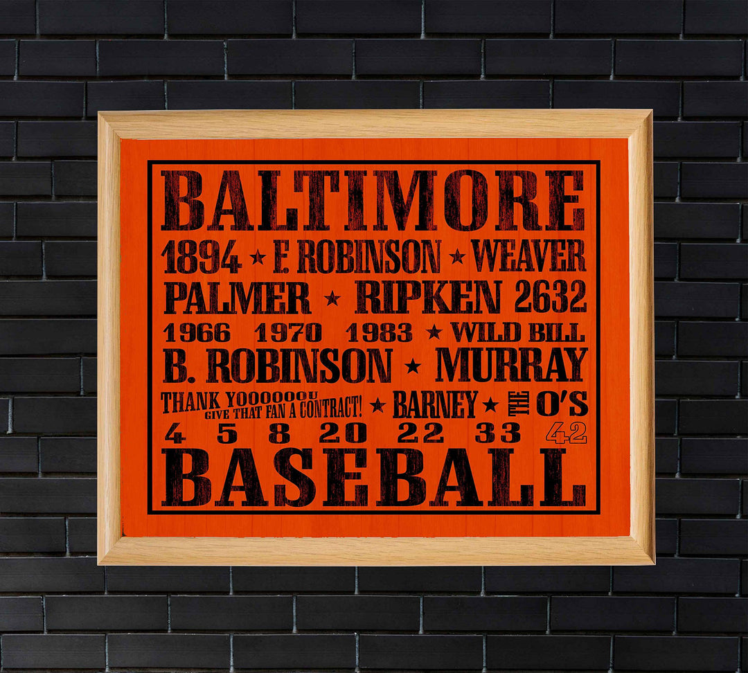 Baseball-Baltimore Orioles-Famous MLB Players Wall Art Decor-10 x 8"-Vintage Sports Poster Print-Ready to Frame. Ideal Decor for Home-Office-Bar-Locker Room-Man Cave. Great Gift for Orioles Fans!