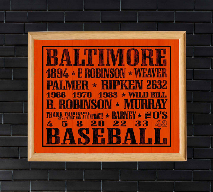 Baseball-Baltimore Orioles-Famous MLB Players Wall Art Decor-10 x 8"-Vintage Sports Poster Print-Ready to Frame. Ideal Decor for Home-Office-Bar-Locker Room-Man Cave. Great Gift for Orioles Fans!