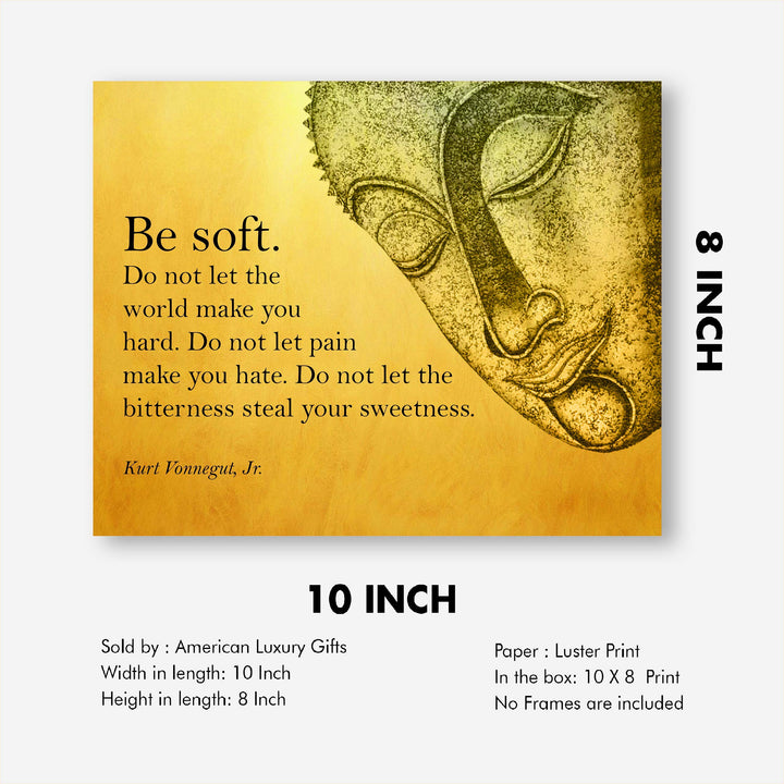 Kurt Vonnegut Jr.-"Be Soft-Do Not Let the World Make You Hard" Inspirational Wall Art -10x8" Typographic Bust Silhouette Print-Ready to Frame. Motivational Home-Office-School-Dorm-Library Decor!