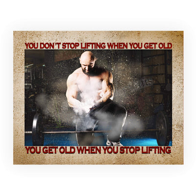 You Get Old When You Stop Lifting Motivational Quotes Exercise Wall Art -14x11" Inspirational Fitness Poster Print-Ready to Frame. Positive Decor for Home-Gym-Weight Room. Great Gift of Motivation!