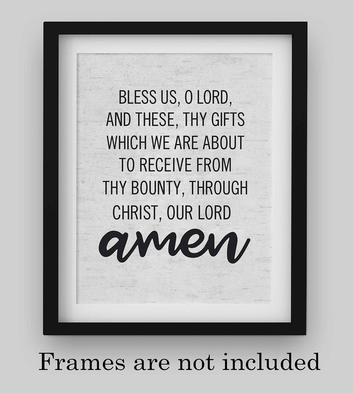 Bless Us, Oh Lord, And These, Thy Gifts Christian Prayer Wall Art -8x10" Rustic Typographic Poster Print-Ready to Frame. Inspirational Decor for Home-Office-Church. Perfect for Kitchen-Dining Room!