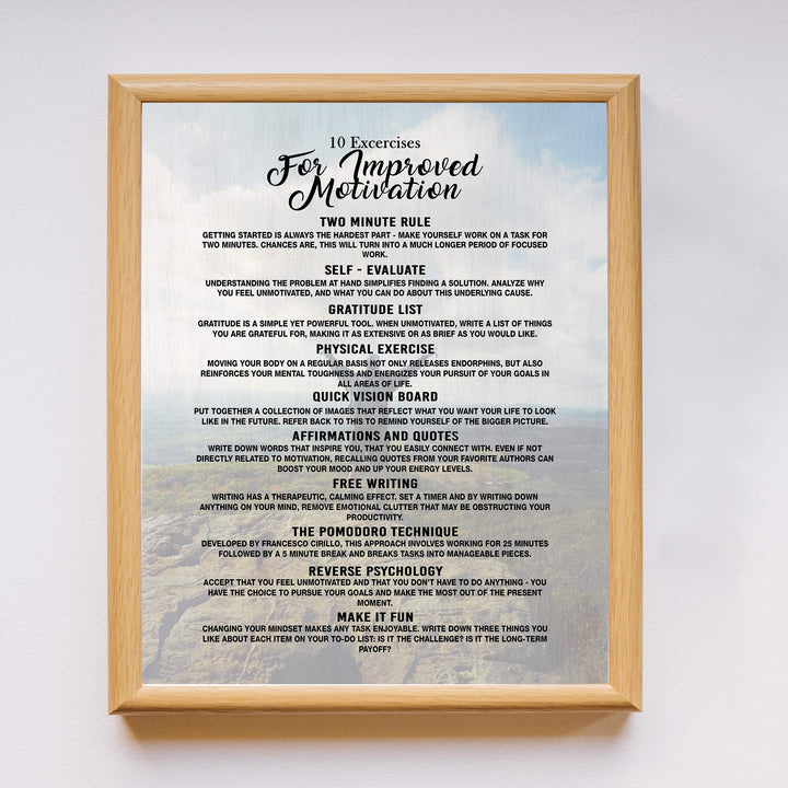 10 Exercises for Improved Motivation-11 x 14" Motivational Exercise Poster Print. Modern Inspirational Wall Art Sign- Ready to Frame. Home-Office-Gym-Studio Decor. Perfect Gift to Motivate All!