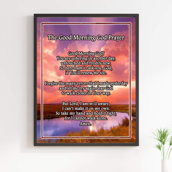 The Good Morning God Prayer Motivational Christian Wall Art -11 x 14" Typographic Sunrise Print-Ready to Frame. Inspirational Home-Office-Church-School Decor. Great Gift of Faith and Gratitude!
