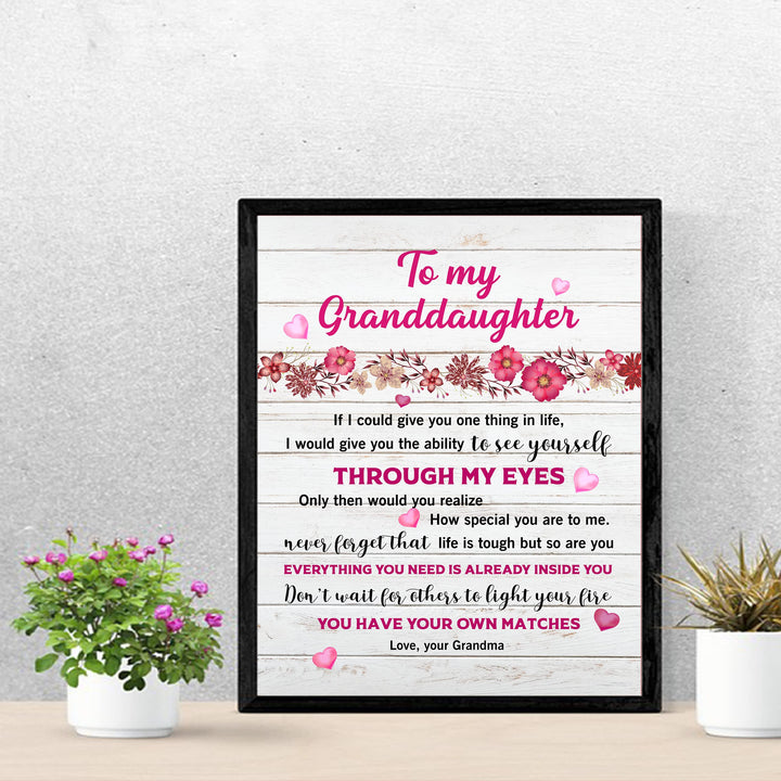 My Special Granddaughter - Love Grandma Inspirational Family Wall Art Sign -11 x 14" Pink Floral Heart Print -Ready to Frame. Perfect Home-Bedroom Decor. Loving Keepsake Gift for Teens &amp; Girls!