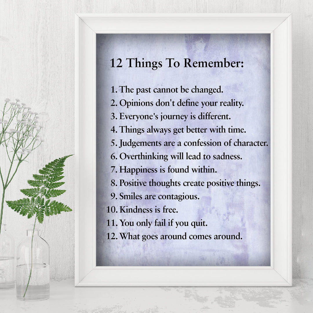 "12 Things To Remember"- Inspirational Wall Art- 8 x 10" Print Wall Decor -Ready to Frame. Modern Typographic Print for Home-Office-School Decor. Great Positive Thinking &amp; Graduation Gift!