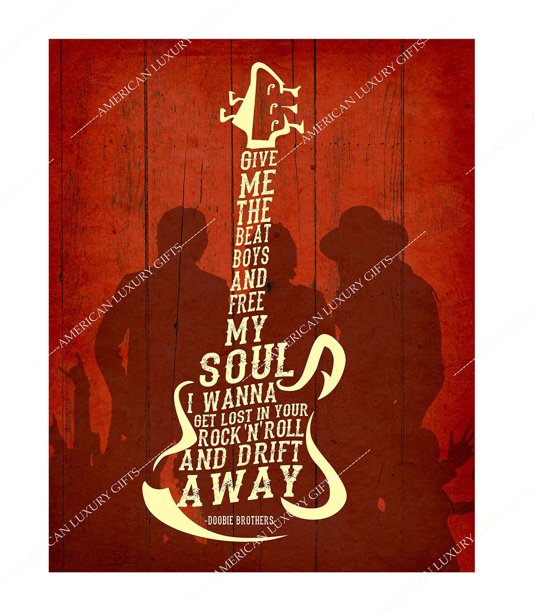 Give Me the Beat Boys &amp; Free My Soul-Song Lyrics Wall Art -11 x 14" Rock Music Print w/Guitar Word Art-Ready to Frame. Retro Home-Office-Studio-Bar-Cave Decor. Perfect for Doobie Brothers Fans!