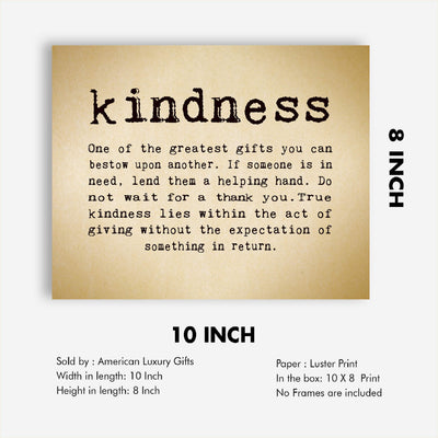 Kindness-One of the Greatest Gifts You Can Bestow-Inspirational Wall Art Sign -10 x 8" Typographic Poster Print-Ready to Frame. Motivational Home-Office-Classroom Decor. Great Reminder To Be Kind!