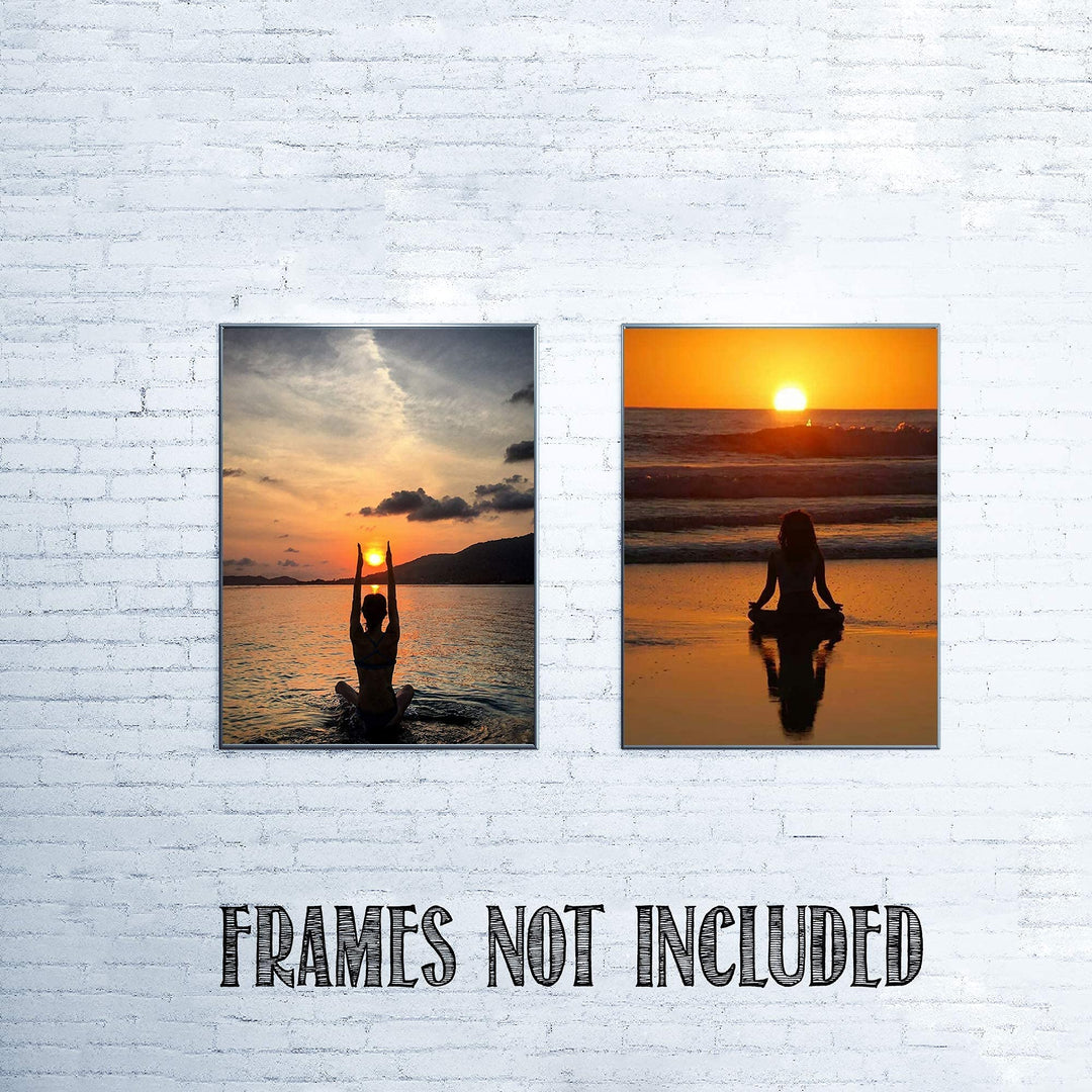 Yoga-Beach Zen at Sunset - 2 Image Set- 8 x 10"s Print Wall Art Ready to Frame. Home D?cor, Office D?cor &amp; Wall Print. Make a Perfect Inspiration Gift for Yoga &amp; Beach Lovers
