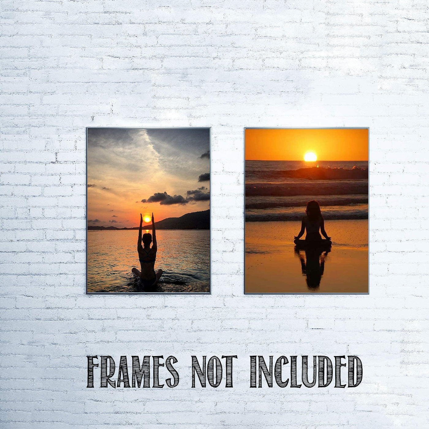Yoga-Beach Zen at Sunset - 2 Image Set- 8 x 10"s Print Wall Art Ready to Frame. Home D?cor, Office D?cor & Wall Print. Make a Perfect Inspiration Gift for Yoga & Beach Lovers