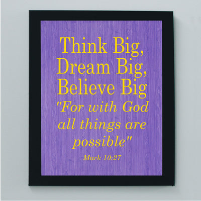 ?Think Big-For With God All Things Are Possible?-Mark 10:27-Bible Verse Wall Art-8x10" Christian Poster Print-Ready to Frame. Modern Typographic Design. Inspirational Home-Office-Church Decor.