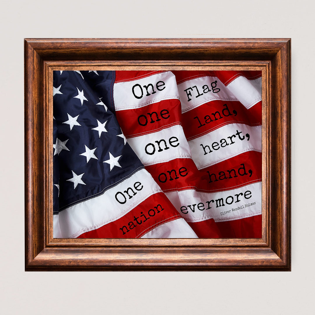 Oliver Wendell Holmes-"One Hand, Flag, Nation Evermore"-Supreme Court Justice History Quotes -10 x 8" American Flag Wall Art Print-Ready to Frame. Home-Law-Office-Library Decor. Great Patriotic Gift!