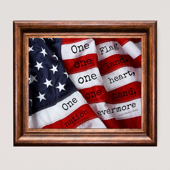 Oliver Wendell Holmes-"One Hand, Flag, Nation Evermore"-Supreme Court Justice History Quotes -10 x 8" American Flag Wall Art Print-Ready to Frame. Home-Law-Office-Library Decor. Great Patriotic Gift!