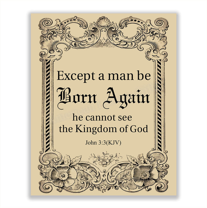 Kingdom of God-John 3:3-Bible Verse Wall Art Sign-8 x 10"-Scripture Wall Print-Ready to Frame. Religious Typographic w/Abstract Floral Border Design. Home-Office-Church D?cor. Great Christian Gift!