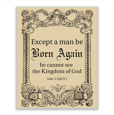 Kingdom of God-John 3:3-Bible Verse Wall Art Sign-8 x 10"-Scripture Wall Print-Ready to Frame. Religious Typographic w/Abstract Floral Border Design. Home-Office-Church D?cor. Great Christian Gift!