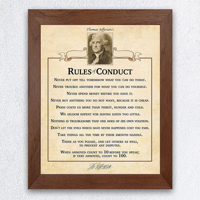 "Thomas Jefferson's Rules of Conduct"-Inspirational Wall Art Sign- 8 x 10"