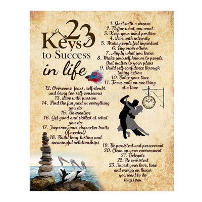 23 Keys to Success in Life Motivational Wall Art Sign -11 x 14" Inspirational Poster Print-Ready to Frame. Home-Office-School-Dorm Decor. Perfect for Classrooms! Great Successful Tips for All!