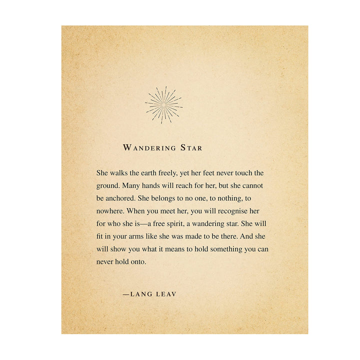 Lang Leav-"Wandering Star"-Love Quotes Wall Decor-8 x 10" Inspirational Wall Print-Ready to Frame. Distressed Romantic Poetry Art for Home-Bedroom-Studio Decor. Perfect Engagement or Wedding Gift!