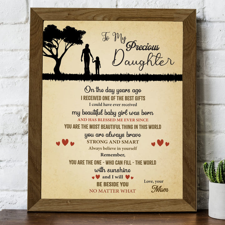 To My Precious Daughter -Love Mom Inspirational Family Wall Art -8 x 10" Rustic Mom &amp; Daughter Silhouette Print -Ready to Frame. Home - Girls Bedroom Decor. Loving, Keepsake Gift for All Daughters!