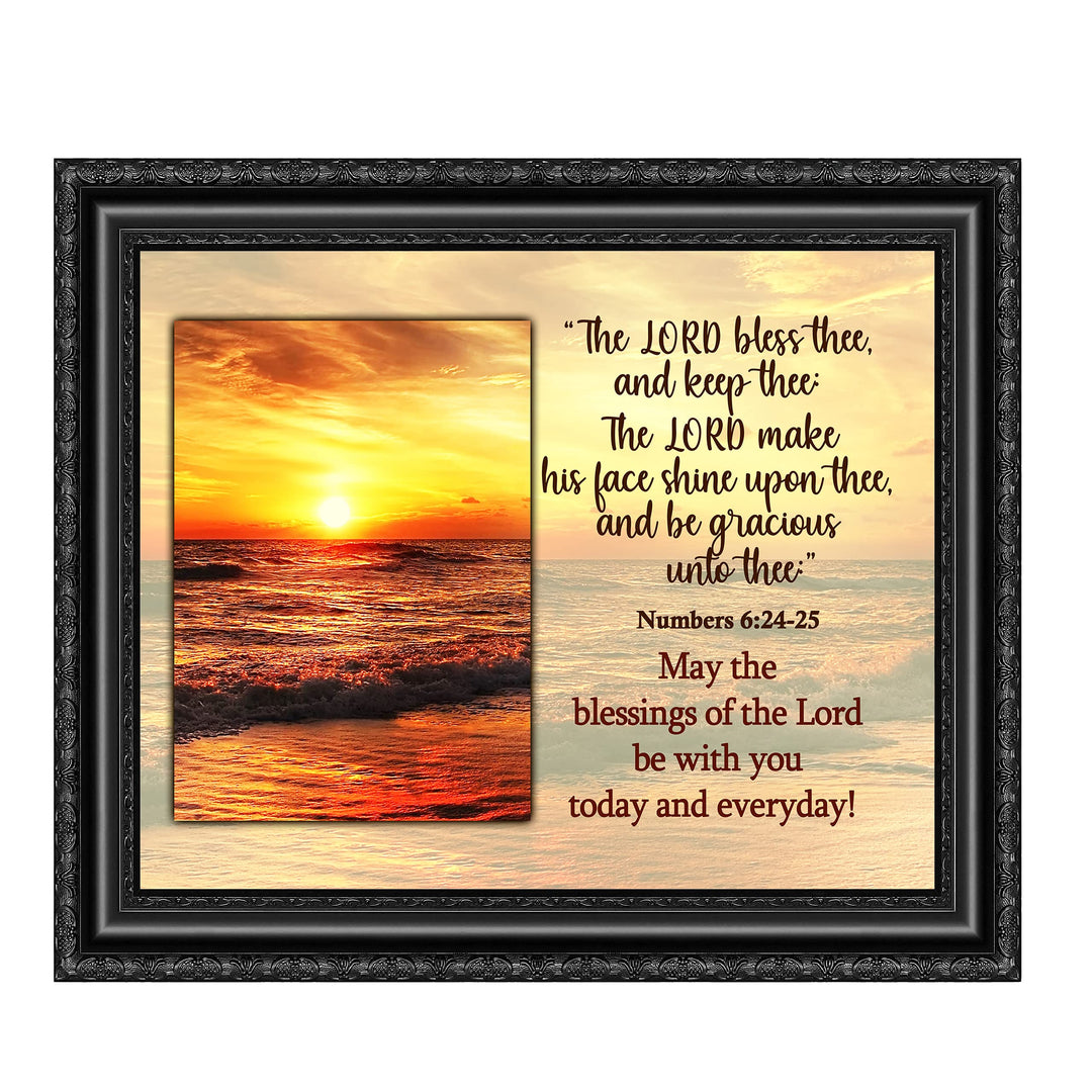 The Lord Bless Thee &amp; Keep Thee-Numbers 6:24-25 Bible Verse Wall Art -10 x 8" Modern Beach Sunset Scripture Print-Ready to Frame. Home-Office-Church-Ocean Themed Decor. Great Christian Gift!