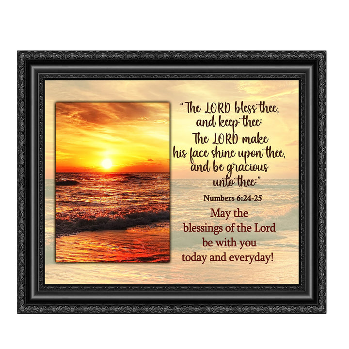 The Lord Bless Thee &amp; Keep Thee-Numbers 6:24-25 Bible Verse Wall Art -10 x 8" Modern Beach Sunset Scripture Print-Ready to Frame. Home-Office-Church-Ocean Themed Decor. Great Christian Gift!