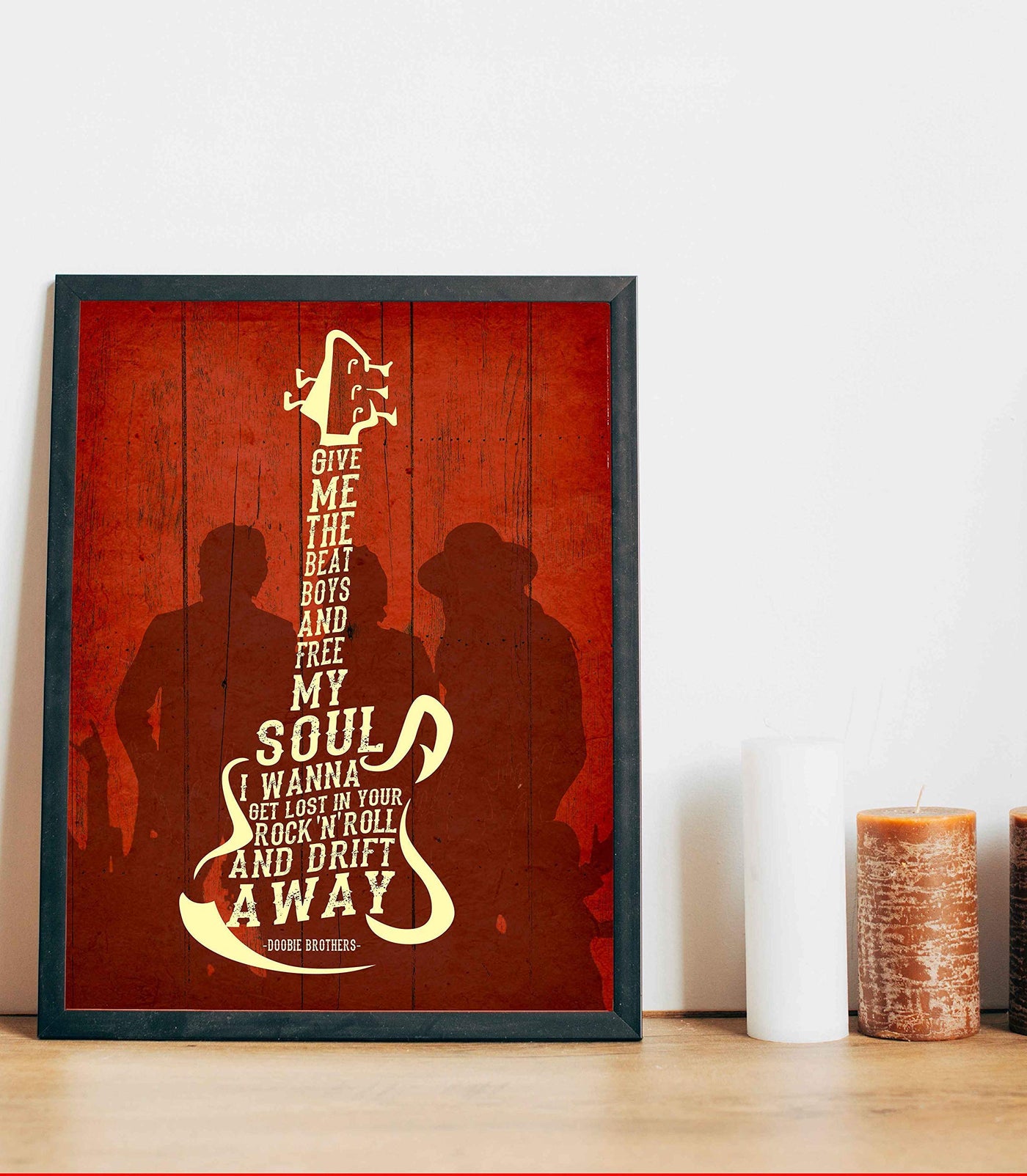 Give Me the Beat Boys & Free My Soul-Song Lyrics Wall Art -11 x 14" Rock Music Print w/Guitar Word Art-Ready to Frame. Retro Home-Office-Studio-Bar-Cave Decor. Perfect for Doobie Brothers Fans!