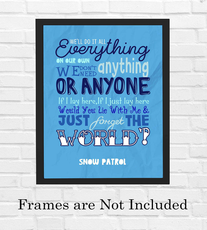 Snow Patrol Band-"Would You Lie With Me &amp; Just Forget the World"-Chasing Cars Song Lyrics-8 x 10" Wall Art Print-Ready to Frame. Home-Office-Studio-Bar-Cave Decor. Great Gift for Pop Rock Music Fans!
