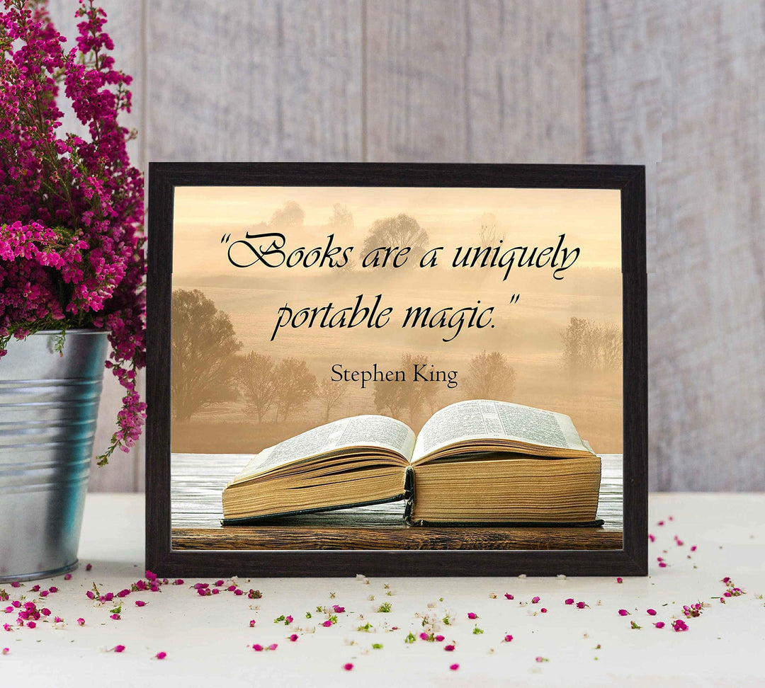 Stephen King Quotes Wall Art-"Books Are A Uniquely Portable Magic"- 10 x 8" Inspirational Typographic Print-Ready to Frame. Home-Office-School-Library Decor. Great Gift for Fans &amp; All Book Lovers!