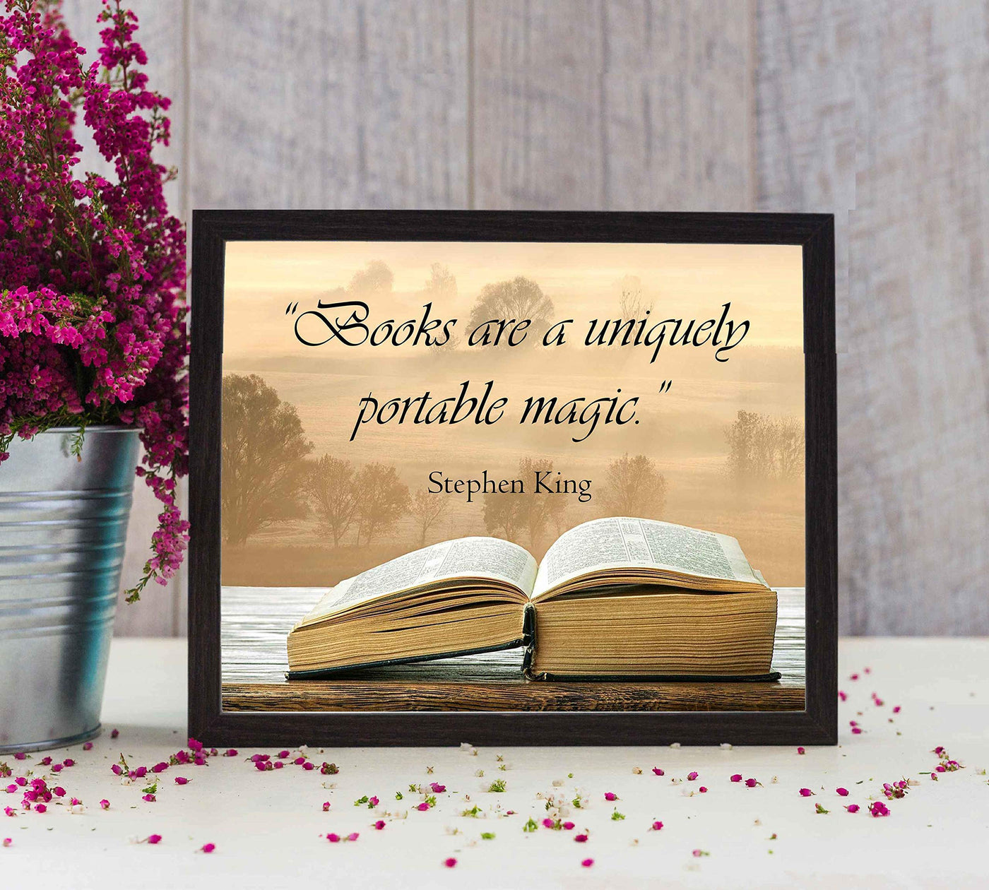 Stephen King Quotes Wall Art-"Books Are A Uniquely Portable Magic"- 10 x 8" Inspirational Typographic Print-Ready to Frame. Home-Office-School-Library Decor. Great Gift for Fans & All Book Lovers!