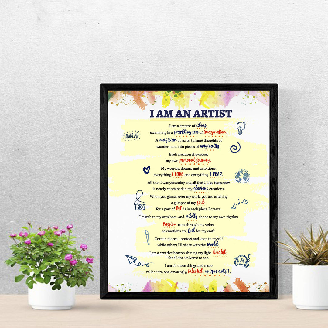 I Am An Artist-A Creator of Ideas Inspirational Quotes Wall Art Sign -11 x 14" Abstract Art Print -Ready to Frame. Home-Office-Studio-Dorm Decor. Perfect Classroom Sign! Great Gift for Artists!